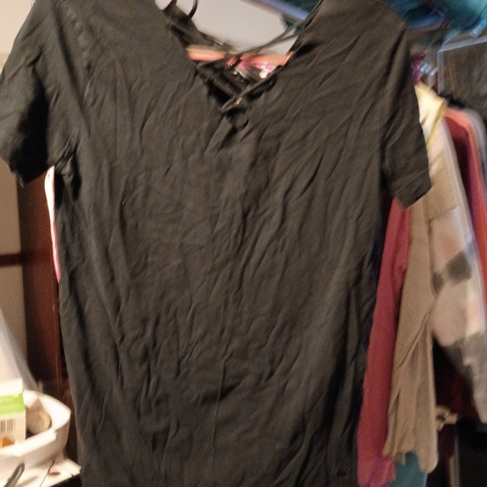 PINK Victoria's Secret Black Lace-Up Short Sleeve Top